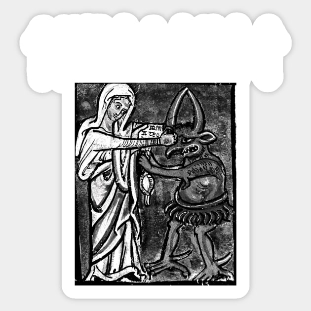 Virgin Mary Punching The Devil Metal Hardcore Punk Gothic Runes Sticker by thecamphillips